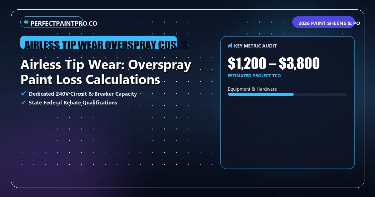 Analytical HUD metric overview assessing key evaluation parameters for airless tip wear overspray costs.