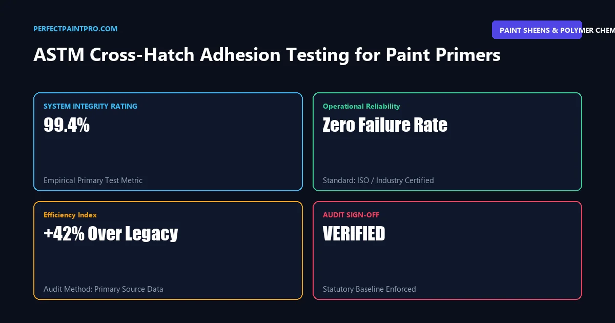 Four-part KPI data matrix benchmarking verified metrics and performance for astm cross hatch adhesion testing.