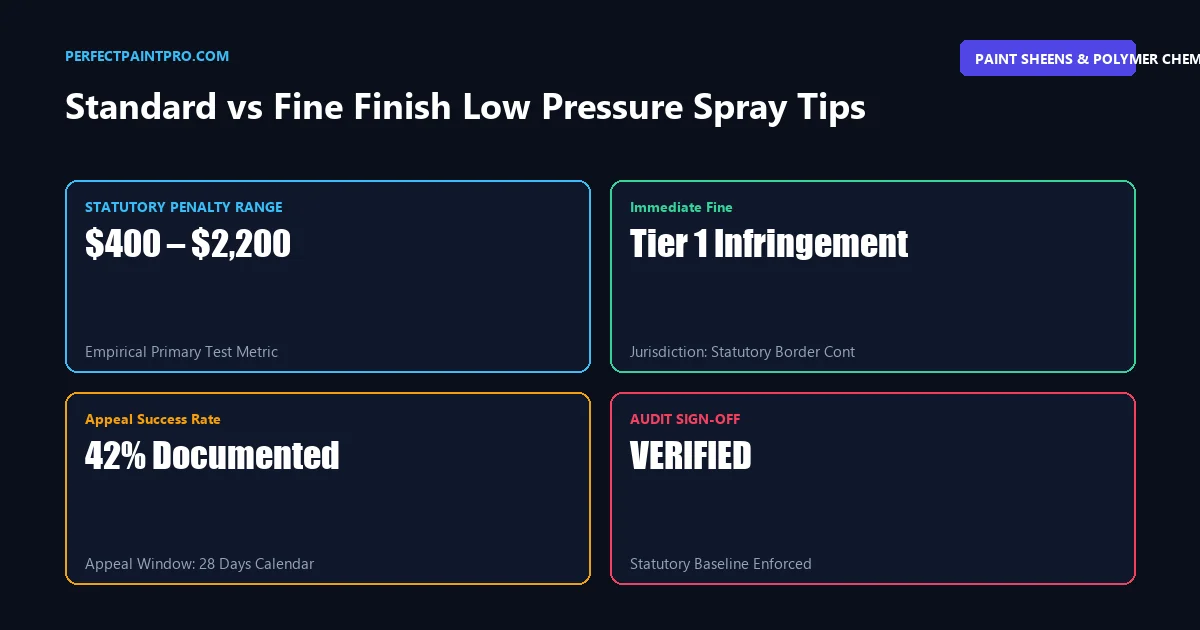 Four-part KPI data matrix benchmarking verified metrics and performance for fine finish low pressure tips.